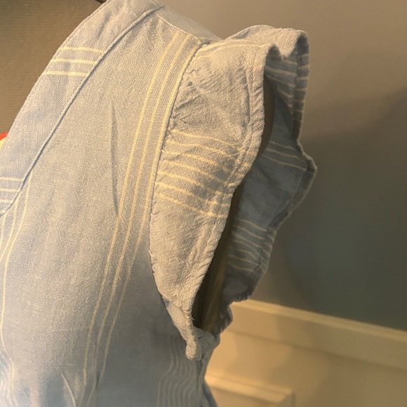 Light Blue with White Striped Ruffle Sleeve Button Front Dress LNWOT - Picture 5 of 14